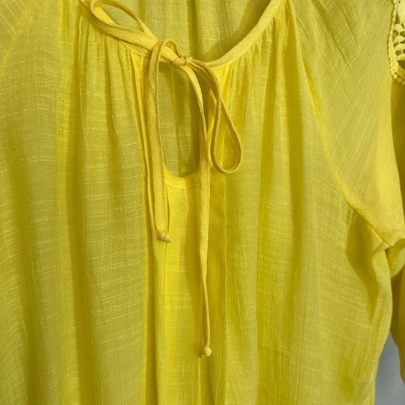 BCX Womens Blouse M  Embroidered Gauzy Tie Pleated Front Elbow Roll Tab Sleeve - Picture 5 of 15